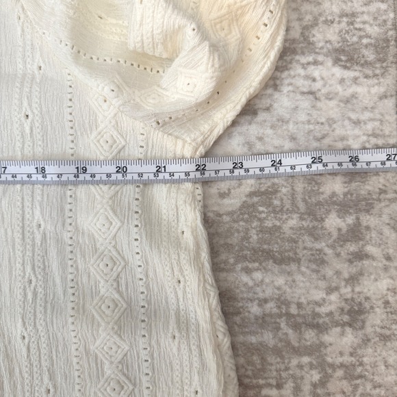 FRYE Cream Textured Boho Peasant Blouse Womens Medium Puff Sleeve - Picture 8 of 9